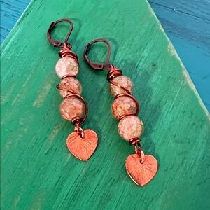 Wire Wrap Snakeskin Agate Earrings